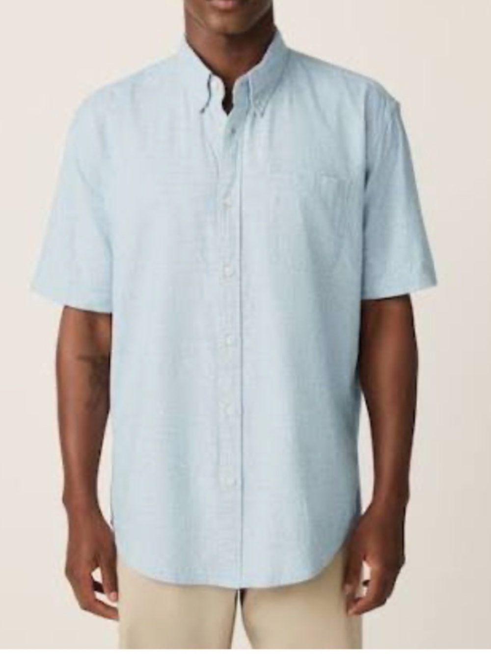 Black Brown 1826 Linen Button Down Short Sleeve Shirt in Light Blue XL